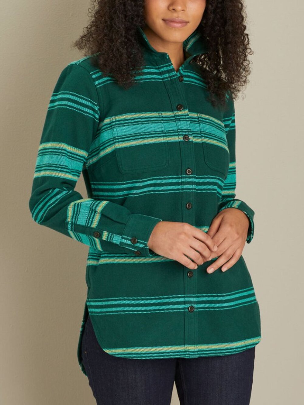DULUTH TRADING CO Heritage- Weight Flannel Shirt Women's Sz XXL Green Stripe